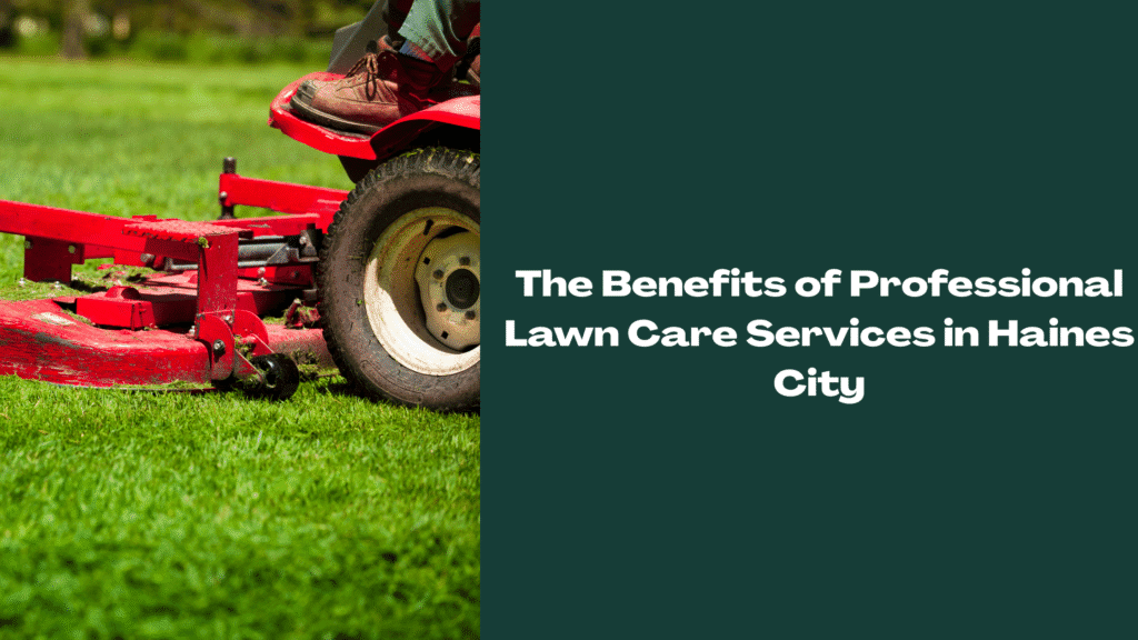 Close-up of a professional lawn care technician using a riding mower to maintain a green lawn in Haines City, Florida.