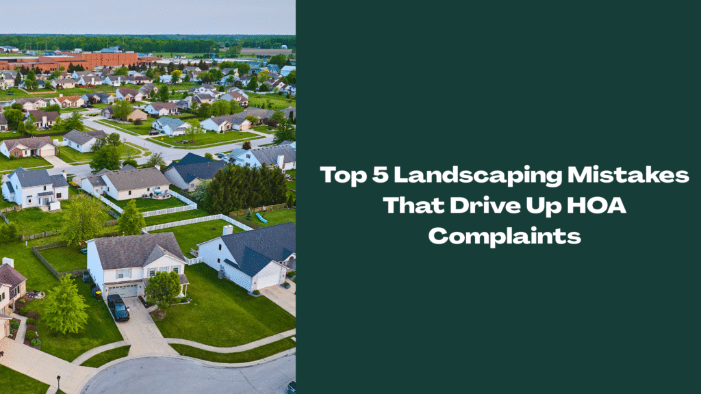 Aerial view of a suburban HOA neighborhood with uniform lawns and landscaping — representing common HOA landscaping challenges in Florida communities