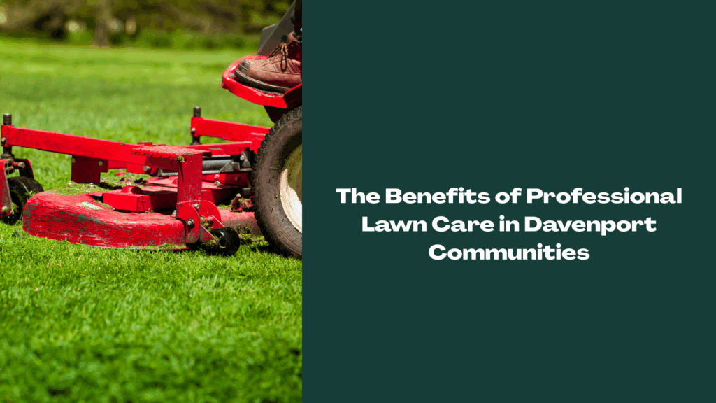 Close-up of a red riding lawn mower cutting green grass, representing professional lawn care services in Davenport, FL communities.