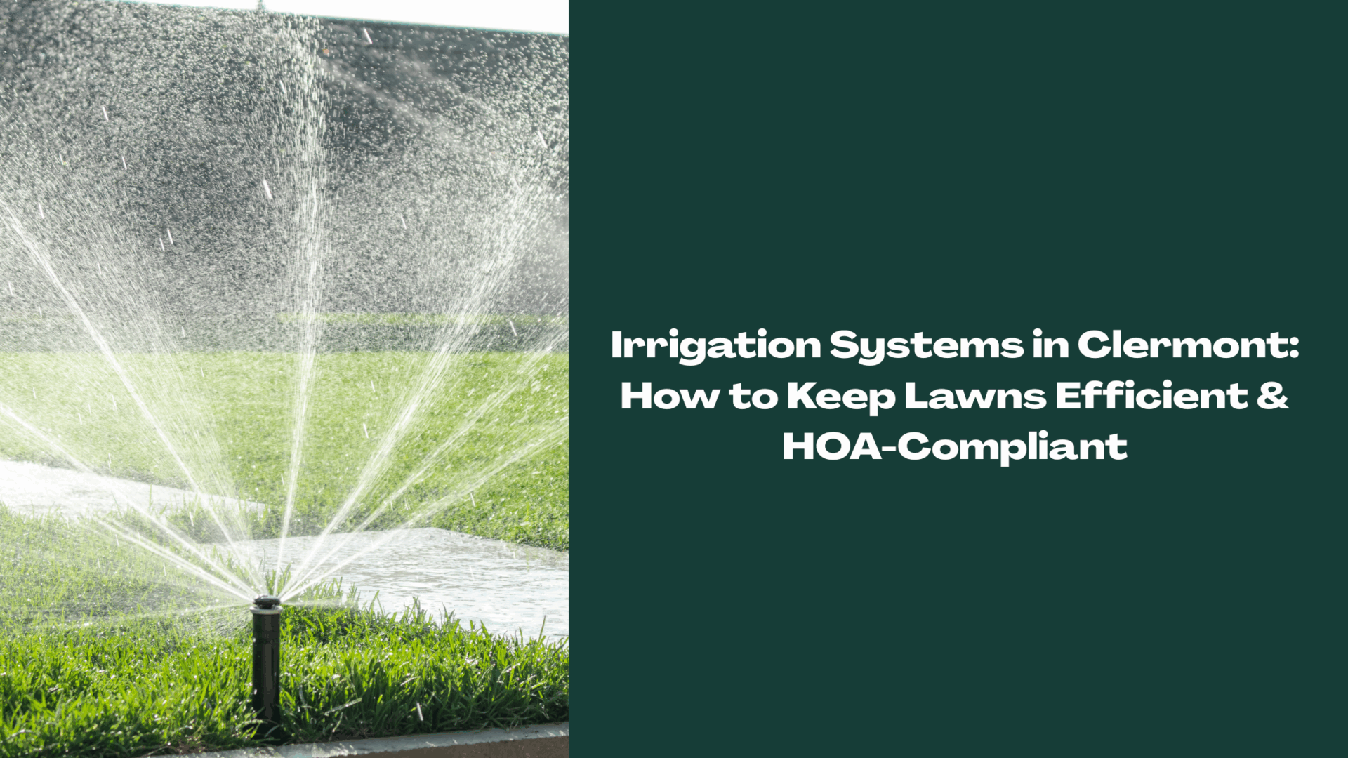 Sprinkler irrigation system watering a green lawn in Clermont, FL, highlighting efficient and HOA-compliant lawn care.