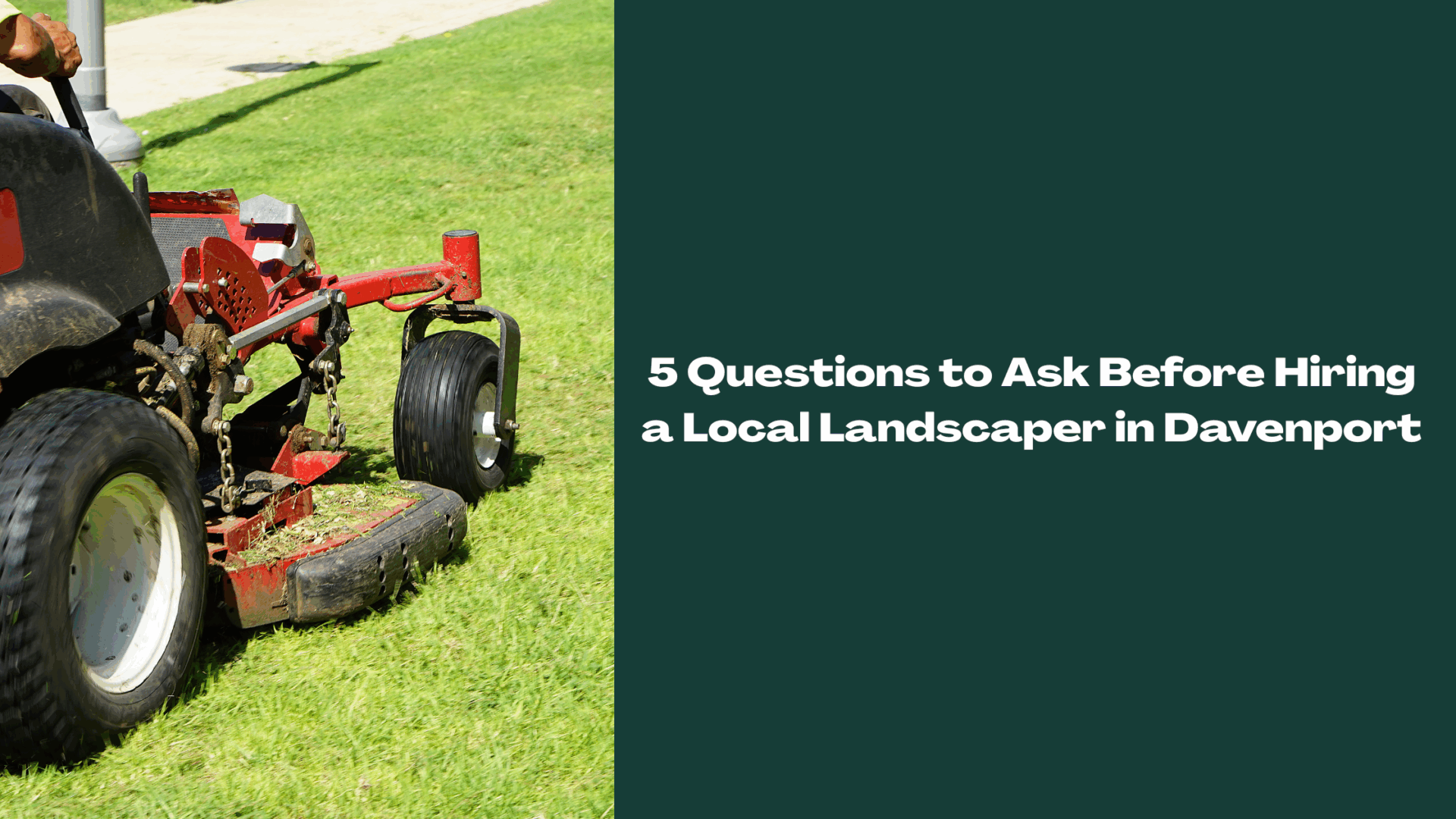 Close-up of a lawn mower cutting grass in Davenport, FL, representing services offered by a local landscaper.