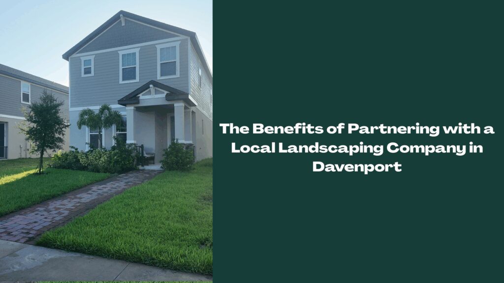 Front yard of a Davenport, Florida home with neatly maintained lawn and landscaping by a local landscaping company.