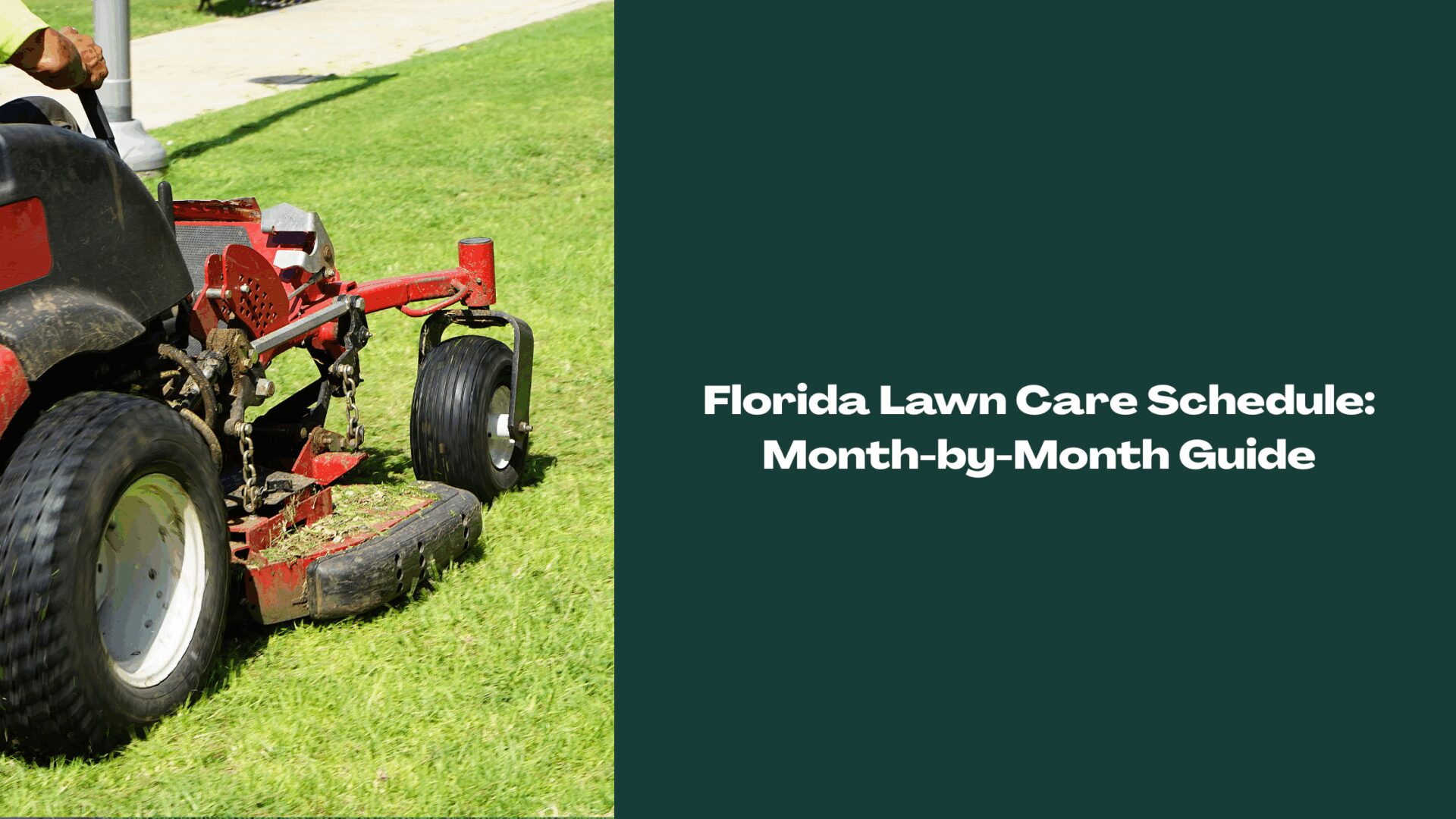 Commercial lawn mowing equipment cutting grass during Florida lawn care schedule maintenance.