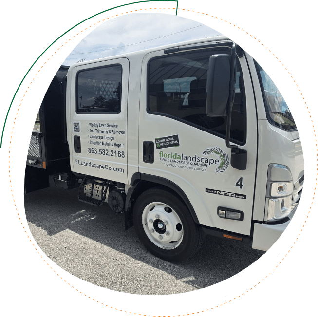 Commercial landscaping Davenport FL truck supporting HOA landscaping pricing and maintenance services in Davenport and Four Corners
